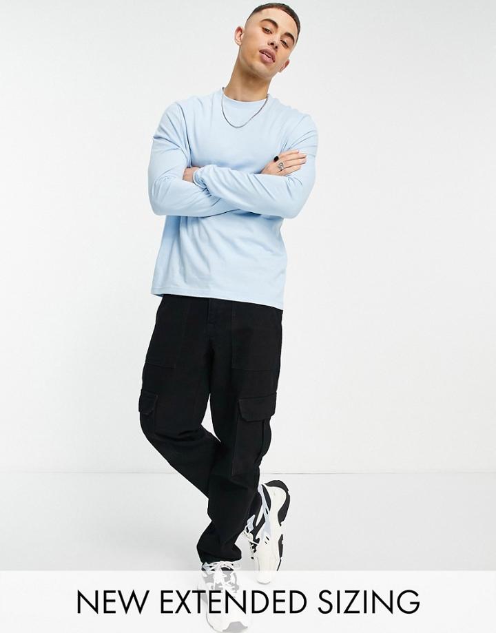 Asos Design Organic Blend Long Sleeve T-shirt With Crew Neck In Blue-blues