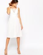 Elise Ryan Ruched Midi Skater Dress With Plunge Lace Bust - Black $87.00