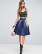 Asos Prom Skirt In Structured Satin With Seam Detail - Blue