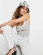Free People Alia Cami Tank Top With Contrast Rib-grey
