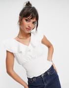 Vila Shirred Cotton Top With Ruffle-white