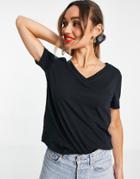Mango Organic Cotton V-neck T-shirt In Black