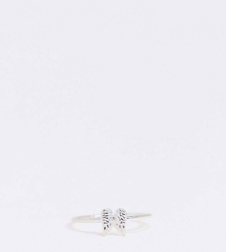 Asos Design Sterling Silver Ring In Angel Wing Design