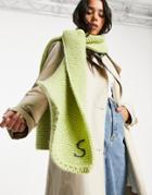 Asos Design Knitted Personalized Scarf With S Initial In Green