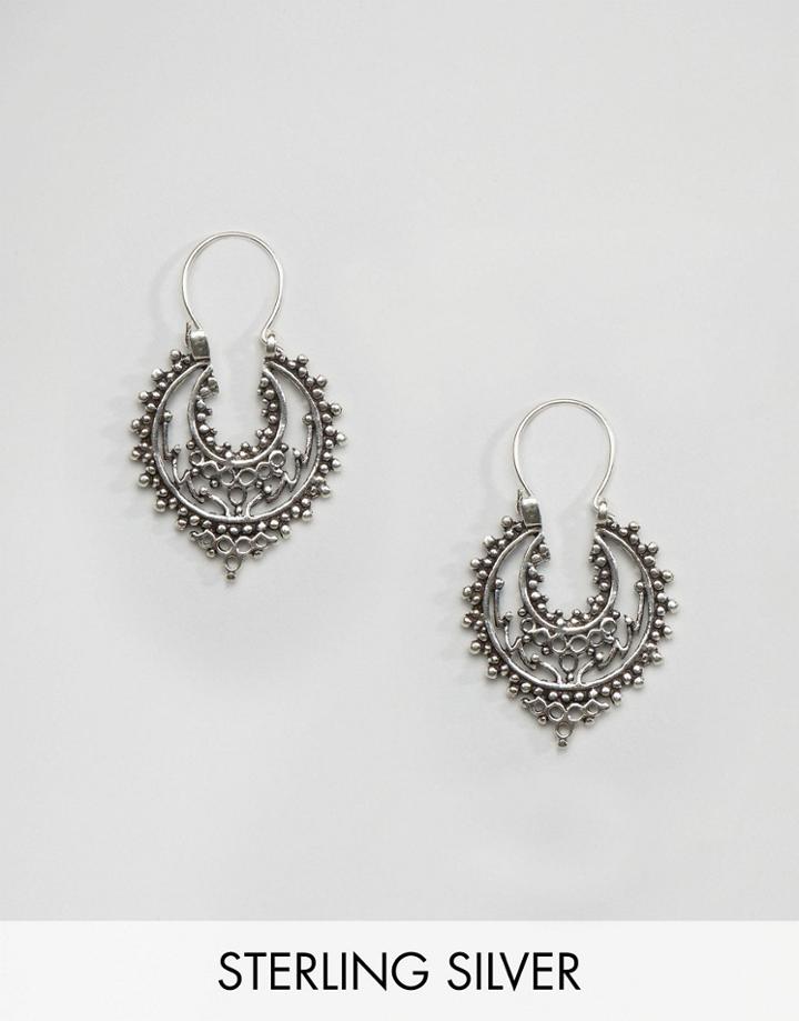 Kingsley Ryan Sterling Silver Ornate Festival Hoop Earrings - Silver