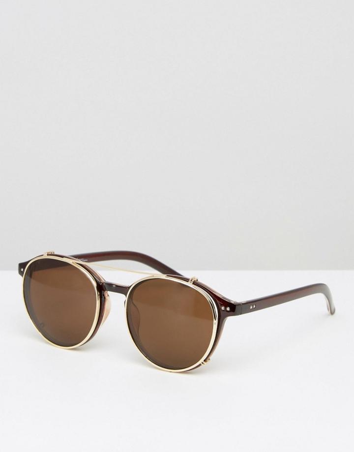 Jeepers Peepers Round Clear Lens Clip Frame Glasses - Brown