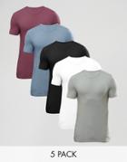 Asos Muscle Fit T-shirt With Crew Neck 5 Pack Save - Multi