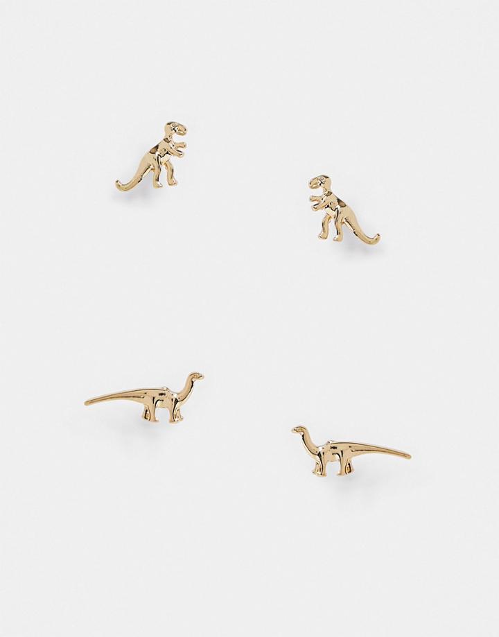 Pieces 2 Pack Dinosaur Ear Studs In Gold