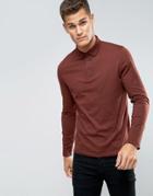 Asos Long Sleeve Jersey Polo In Red - Red