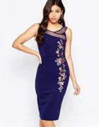 Little Mistress Bardot Midi Dress With Embroidery Detail - Navy