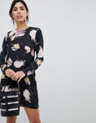 Oh My Love Floral Long Sleeve Dress - Black