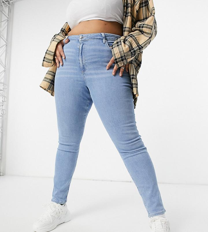 Asos Design Curve High Rise Ridley 'skinny' Jeans In Light Stonewash-blue