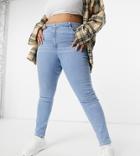 Asos Design Curve High Rise Ridley 'skinny' Jeans In Light Stonewash-blue