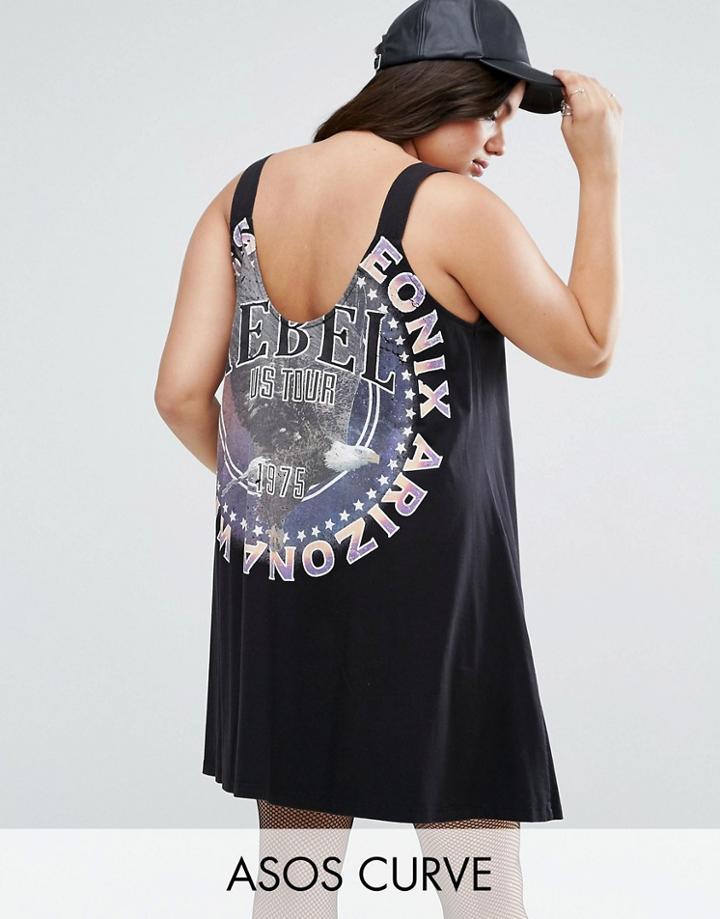Asos Curve Phoenix Print Swing Dress With Low Back - Multi