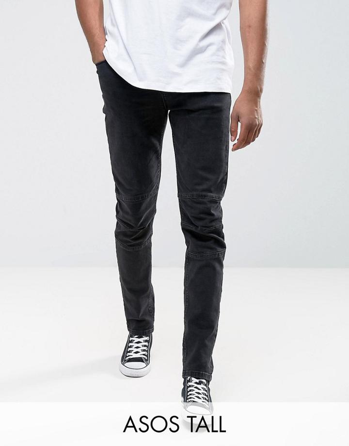 Asos Tall Skinny Jeans In Washed Black Biker - Black