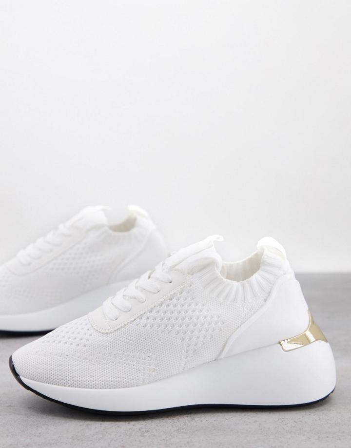 London Rebel Chunky Knit Runner Sneakers In White
