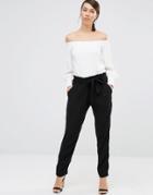 Lavand Waist Tie Paperbag Waist Pants In Black - Black