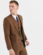Asos Design Slim Suit Jacket In Tobacco