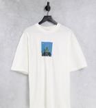 Collusion Oversized T-shirt With Photographic Print In Ecru Pique-white