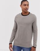 Asos Design Organic Long Sleeve T-shirt With Contrast Ringer In Beige