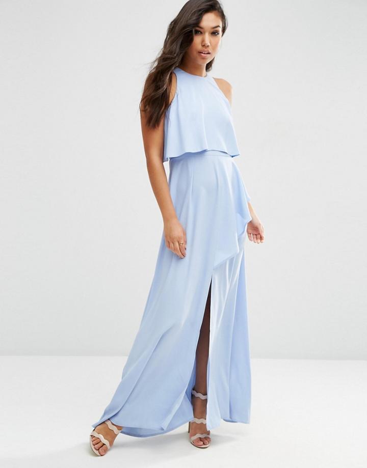 Asos Crop Top Ruffle Split Maxi Dress - Blue