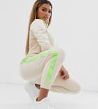 Asos Design Petite Tracksuit Cropped Sweat / Jogger With Neon Reflective Tape-beige