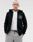 Asos Design Zip Up Hoodie With City Chest Print In Black - Black