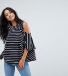Asos Petite Top In Stripe With Cold Shoulder - Multi