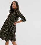 New Look Maternity Roll Sleeve Shirt Dress In Dark Floral Print - Black