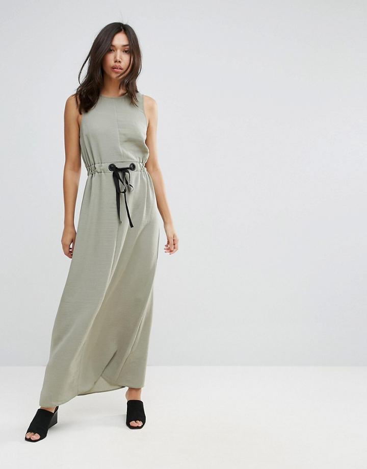 Asos Eyelet Waist Casual Maxi Dress - Green