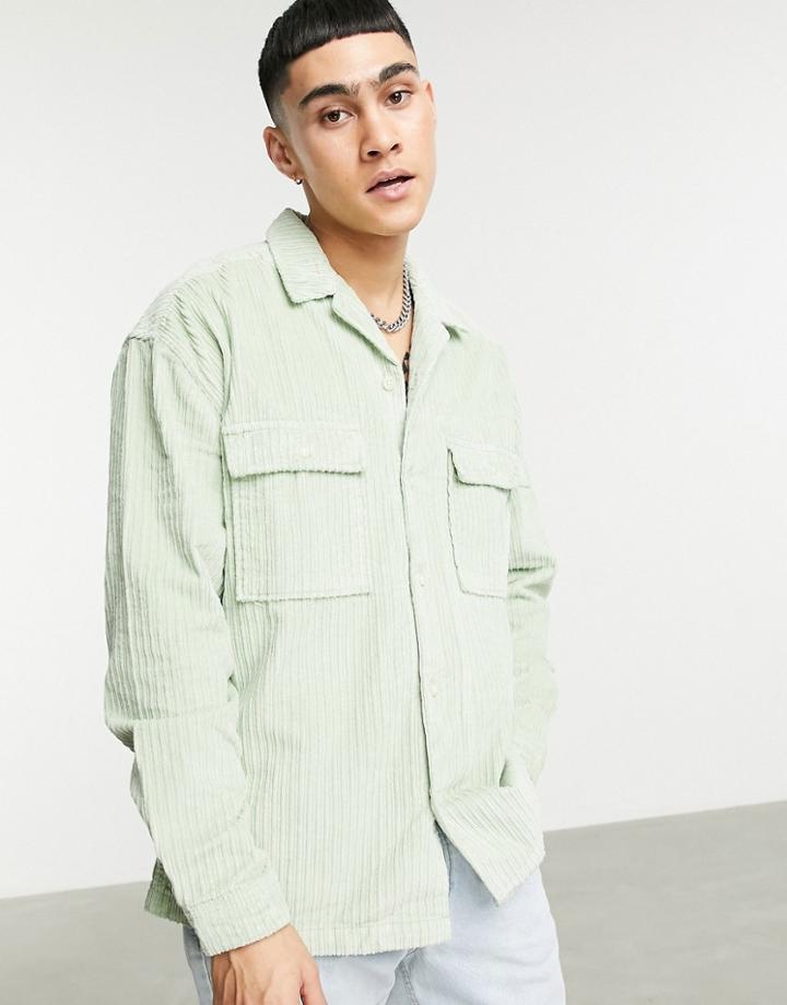 Asos Design 90s Oversized Chunky Irregular Cord Shirt In Pastel Green