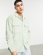 Asos Design 90s Oversized Chunky Irregular Cord Shirt In Pastel Green