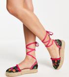 Simply Be Wide Fit Tie Leg Wedges In Tropical Pink-multi