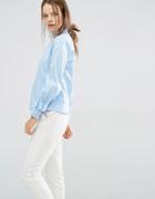 Style Mafia Country Blouse With Fill Neck And Sleeves - Blue
