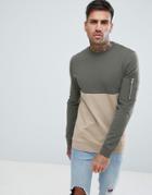 Asos Design Muscle Sweatshirt With Color Blocking And Ma1 Pocket Detail - Green
