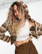 Asos Design Zip Through Cardi With Hoodie In Space Dye In Brown