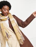 Boardmans Check Tassle Trim Scarf In Camel-neutral