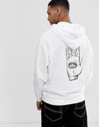 Asos Design Oversized Hoodie With Hand Drawn Eye Back Print-white