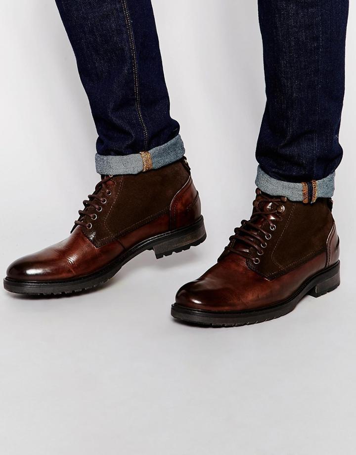 Asos Boots In Brown Leather With Suede Panels - Brown