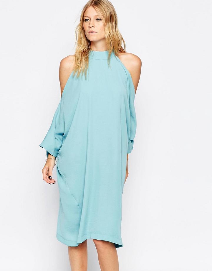 Liquorish Cold Shoulder Midi Dress - Aqua