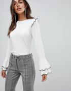 Mango Frill Shoulder Top - White