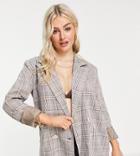 Urban Threads Petite Oversized Double Breasted Blazer In Heritage Check-brown