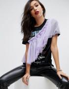 Asos T-shirt With Washed Band Print And Exaggerated Ruffle - Multi