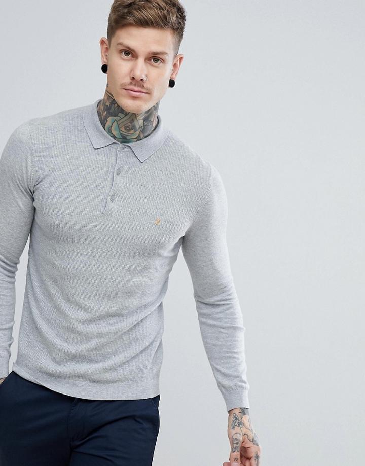 Farah Arndale Slim Fit Long Sleeve Polo In Gray - Gray