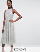 A Star Is Born Allover Embellished Midi Skater Dress - Silver