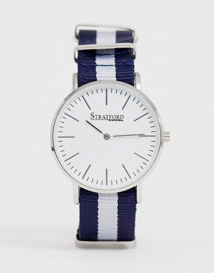 Stratford Mens Stripe Nylon Strap Watch In Navy And White - Multi