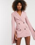 Asos Design Premium Longerline Split Sleeve Blazer-pink