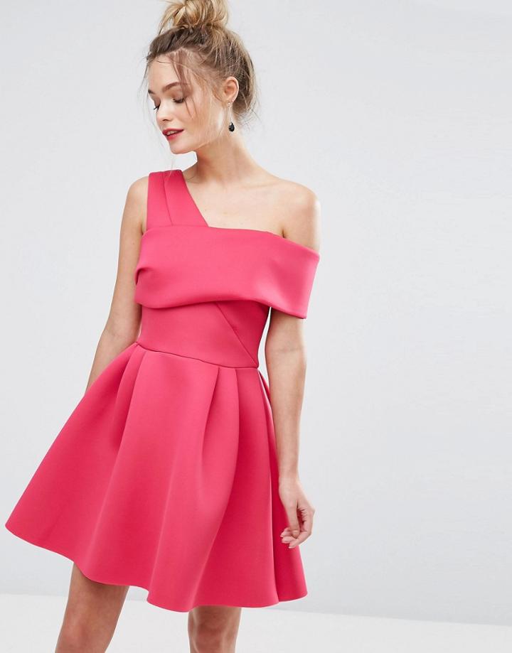 Miss Selfridge Cross Front Bardot Scuba Prom Dress - Pink