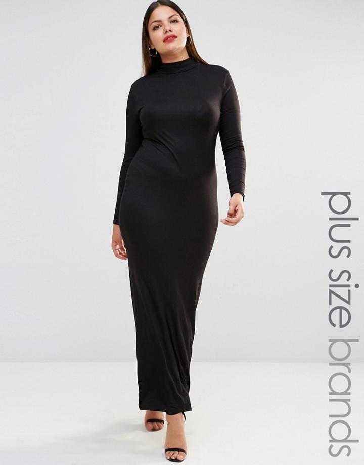 Club L Plus Long Sleeve Jersey Maxi Dress With High Neck - Black