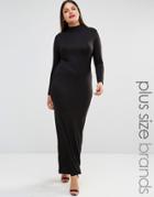 Club L Plus Long Sleeve Jersey Maxi Dress With High Neck - Black